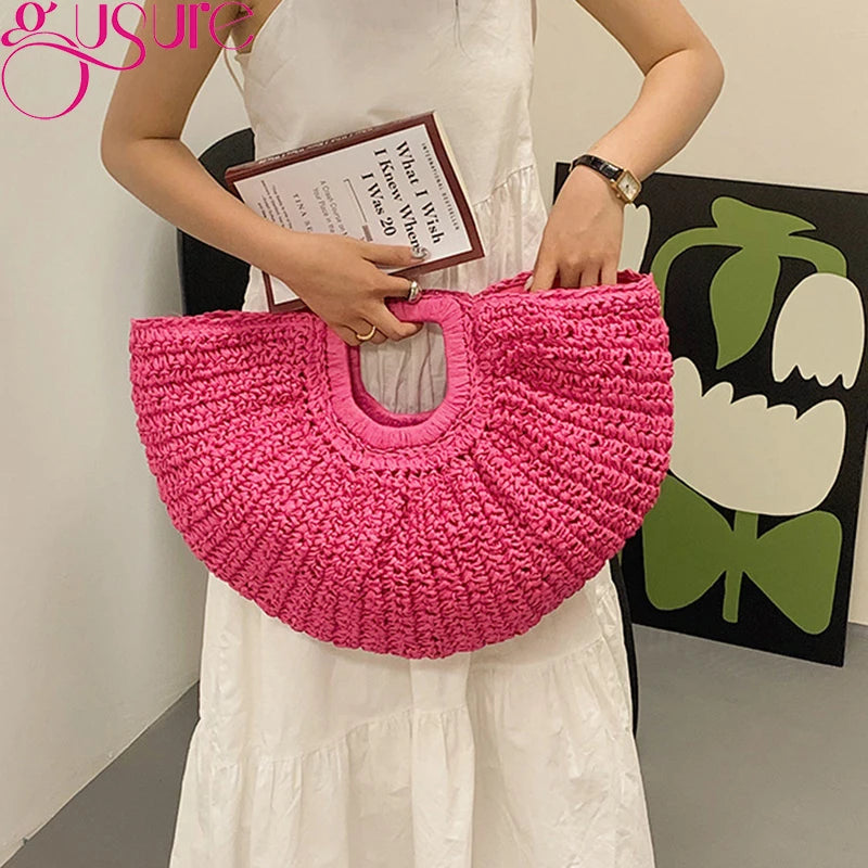 Sac à Main Tissé de Grande Capacité pour Femme, Fourre-Tout de Styliste, Lune, WUNICEF, Plage, en Paille, Été