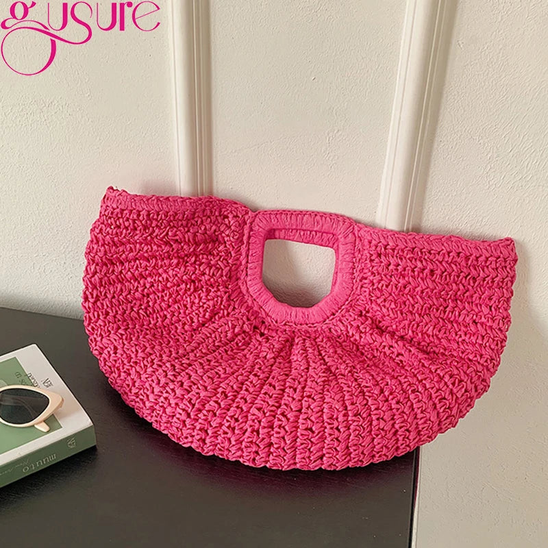 Sac à Main Tissé de Grande Capacité pour Femme, Fourre-Tout de Styliste, Lune, WUNICEF, Plage, en Paille, Été