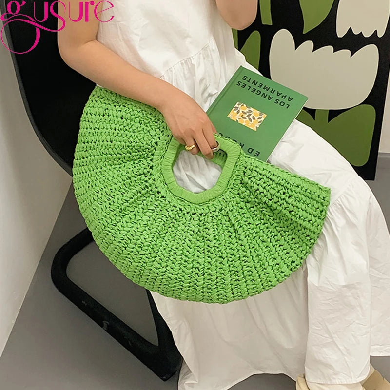 Sac à Main Tissé de Grande Capacité pour Femme, Fourre-Tout de Styliste, Lune, WUNICEF, Plage, en Paille, Été
