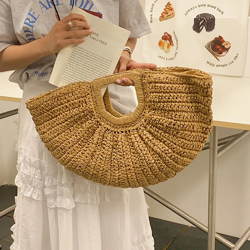 Sac à Main Tissé de Grande Capacité pour Femme, Fourre-Tout de Styliste, Lune, WUNICEF, Plage, en Paille, Été