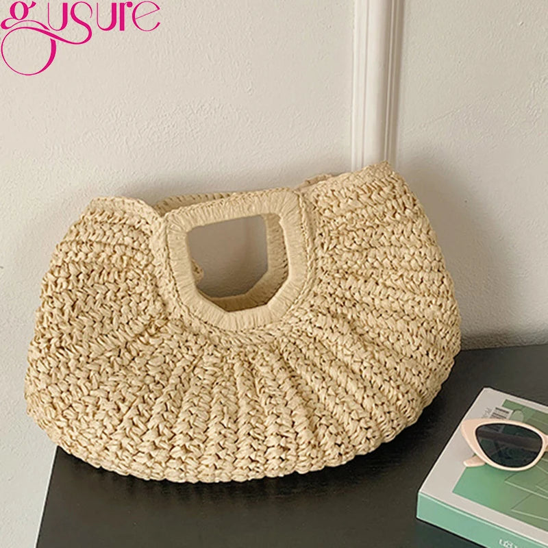 Sac à Main Tissé de Grande Capacité pour Femme, Fourre-Tout de Styliste, Lune, WUNICEF, Plage, en Paille, Été