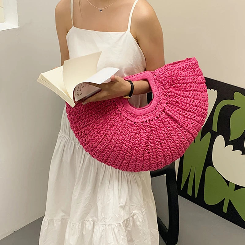 Sac à Main Tissé de Grande Capacité pour Femme, Fourre-Tout de Styliste, Lune, WUNICEF, Plage, en Paille, Été