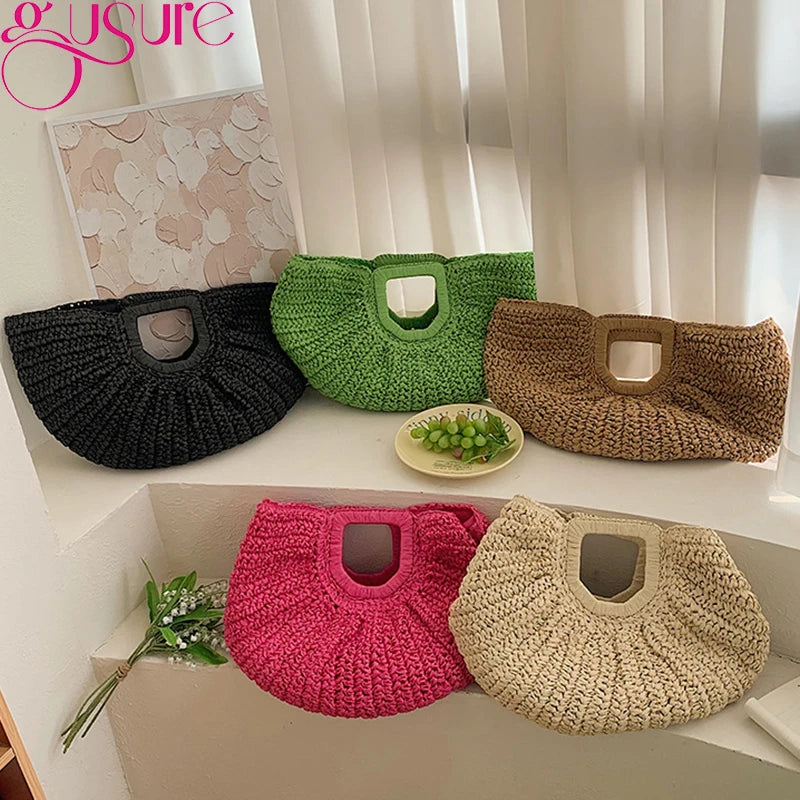 Sac à Main Tissé de Grande Capacité pour Femme, Fourre-Tout de Styliste, Lune, WUNICEF, Plage, en Paille, Été