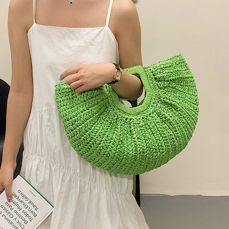 Sac à Main Tissé de Grande Capacité pour Femme, Fourre-Tout de Styliste, Lune, WUNICEF, Plage, en Paille, Été